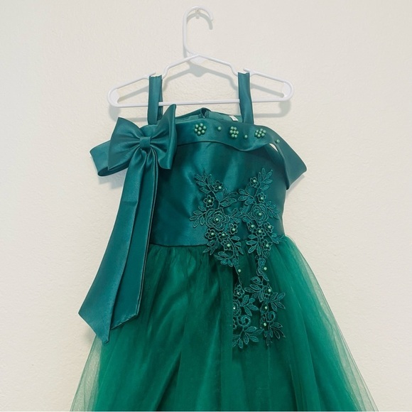 Elegant Green girl kid dress size 7y formal tulle event party emerald green - Picture 3 of 11